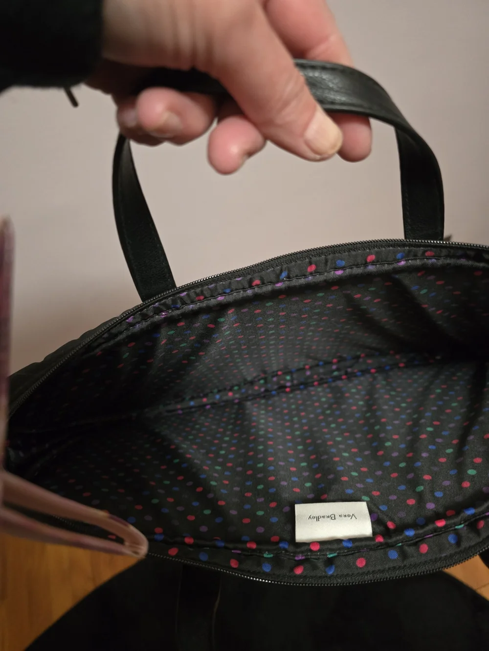 VERA BRADLEY LAPTOP Black Tote Bag with Colorful Polka Dot Lining